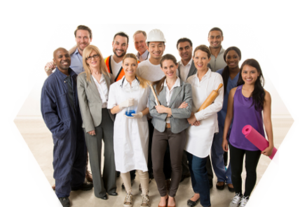 A diverse group of smiling professionals